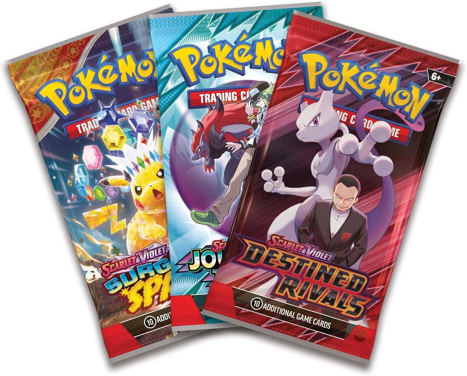 Sobres de cartas Pokémon con personajes y arte vibrante